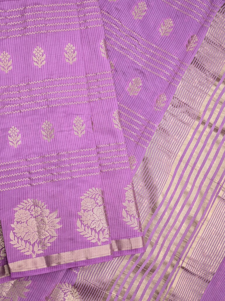 Dupion fancy saree purple color allover weaves & zari border with zari pallu and contrast blouse