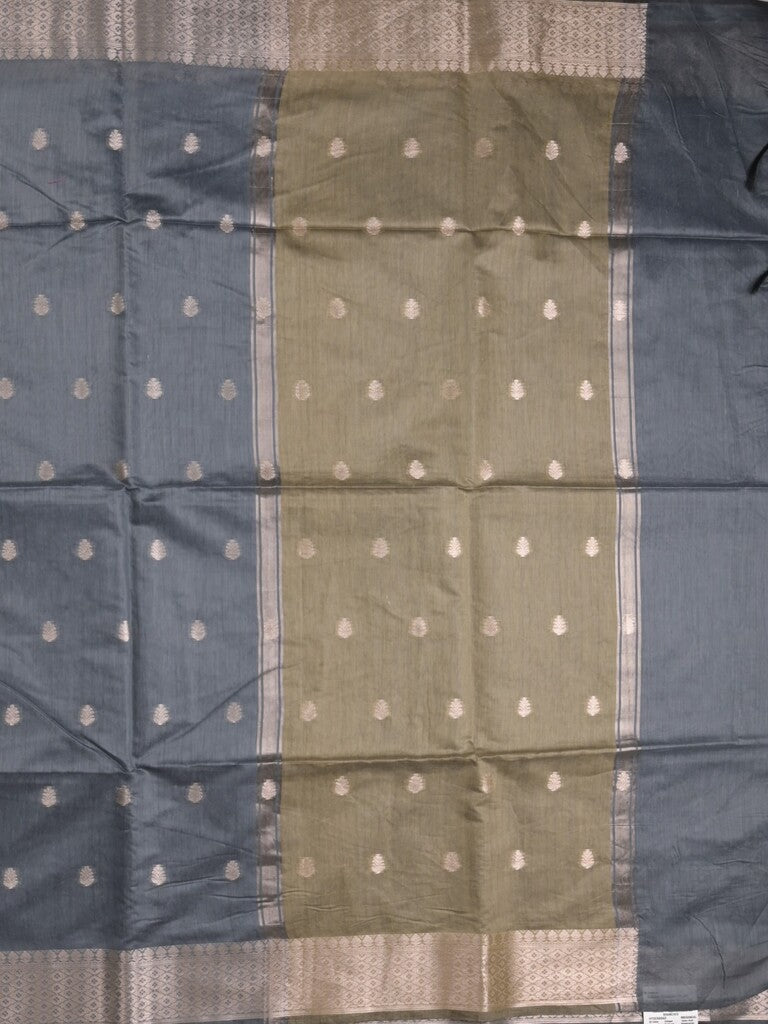 Chanderi fancy saree with allover zari motifs & zari border with zari pallu and attached self blouse