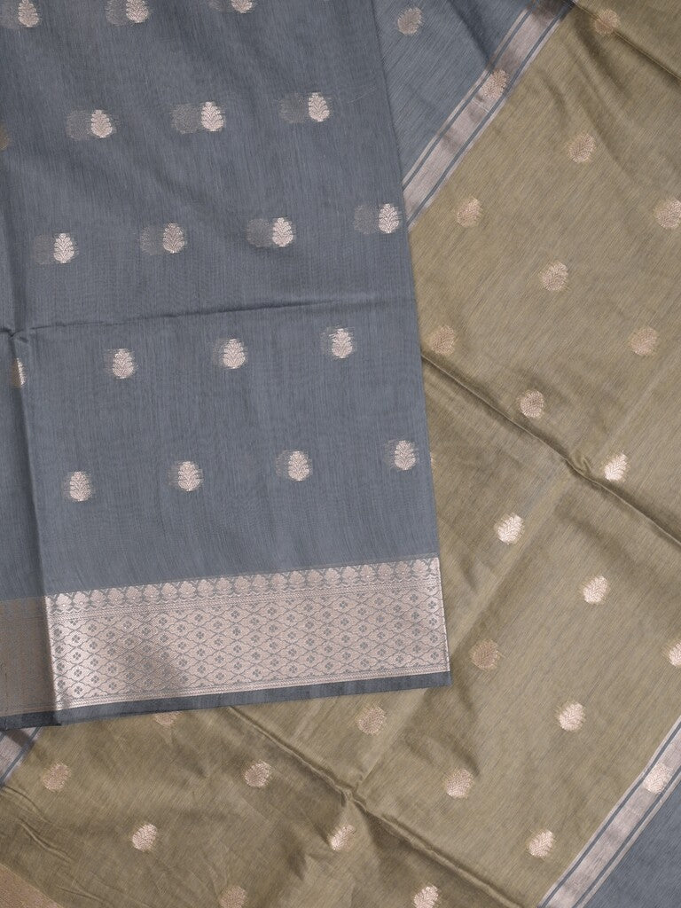 Chanderi fancy saree with allover zari motifs & zari border with zari pallu and attached self blouse
