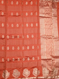 Dupion fancy saree red color allover weaves & zari border with zari pallu and contrast blouse