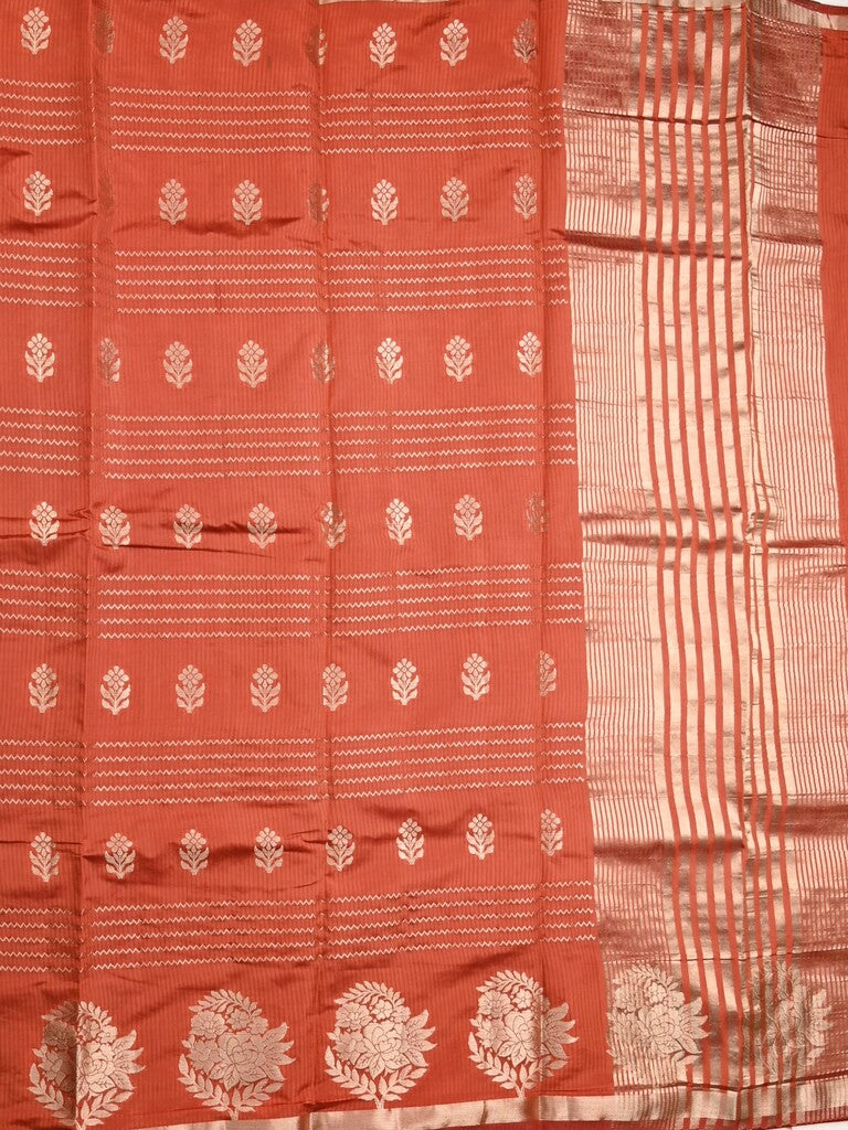 Dupion fancy saree red color allover weaves & zari border with zari pallu and contrast blouse