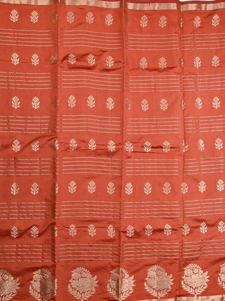 Dupion fancy saree red color allover weaves & zari border with zari pallu and contrast blouse