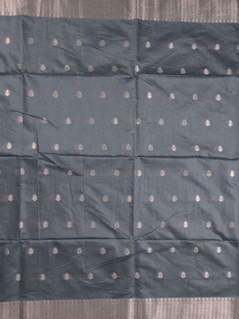 Chanderi fancy saree with allover zari motifs & zari border with zari pallu and attached self blouse