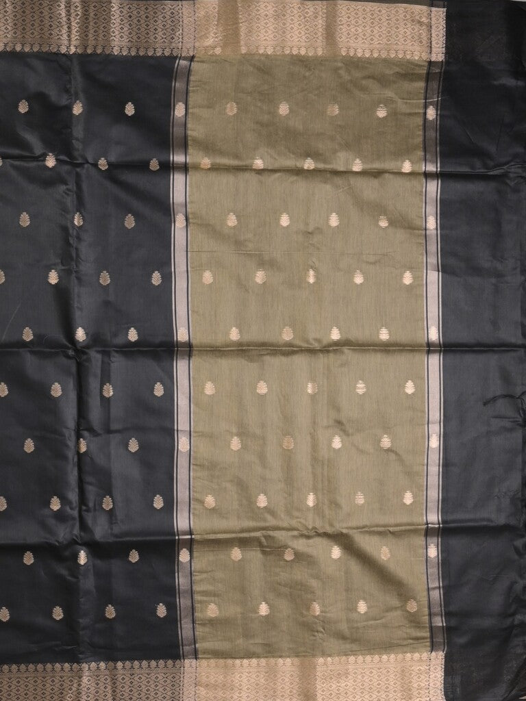 Chanderi fancy saree with allover zari motifs & zari border with zari pallu and attached self blouse