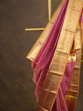Kanchi pattu saree pink color allover zari weaves & zari border with rich pallu and contrast plain blouse