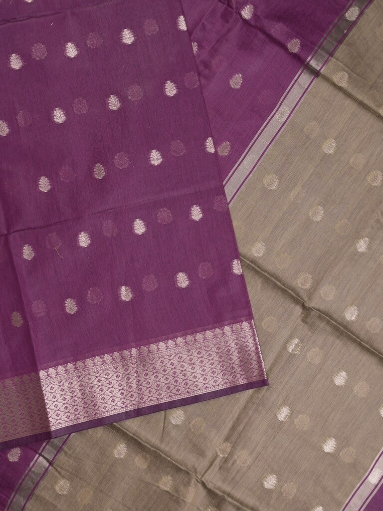 Chanderi fancy saree with allover zari motifs & zari border with zari pallu and attached self blouse