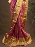Kanchi pattu saree pink color allover zari weaves & zari border with rich pallu and contrast plain blouse
