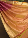 Kanchi pattu saree pink color allover zari weaves & zari border with rich pallu and contrast plain blouse