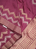 Dupion fancy saree wine color allover weaves & zari border with zari pallu and contrast blouse