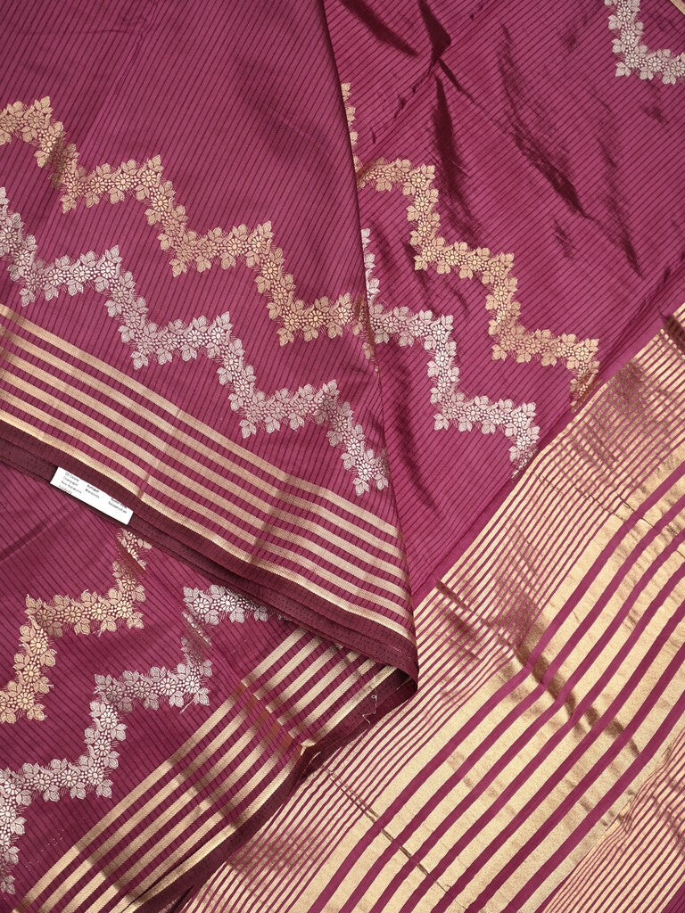 Dupion fancy saree wine color allover weaves & zari border with zari pallu and contrast blouse