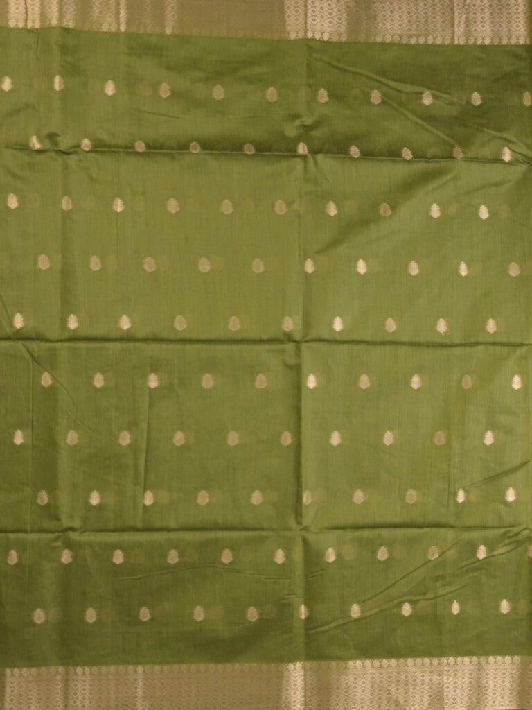 Chanderi fancy saree with allover zari motifs & zari border with zari pallu and attached self blouse