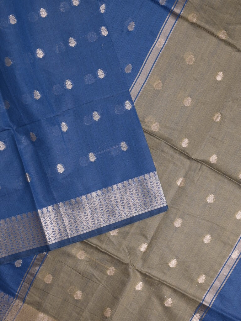 Chanderi fancy saree with allover zari motifs & zari border with zari pallu and attached self blouse