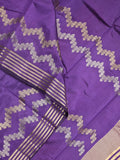 Dupion fancy saree navy blue color allover weaves & zari border with zari pallu and contrast blouse