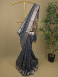 Chanderi fancy saree with allover zari motifs & zari border with zari pallu and attached self blouse