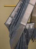 Chanderi fancy saree with allover zari motifs & zari border with zari pallu and attached self blouse