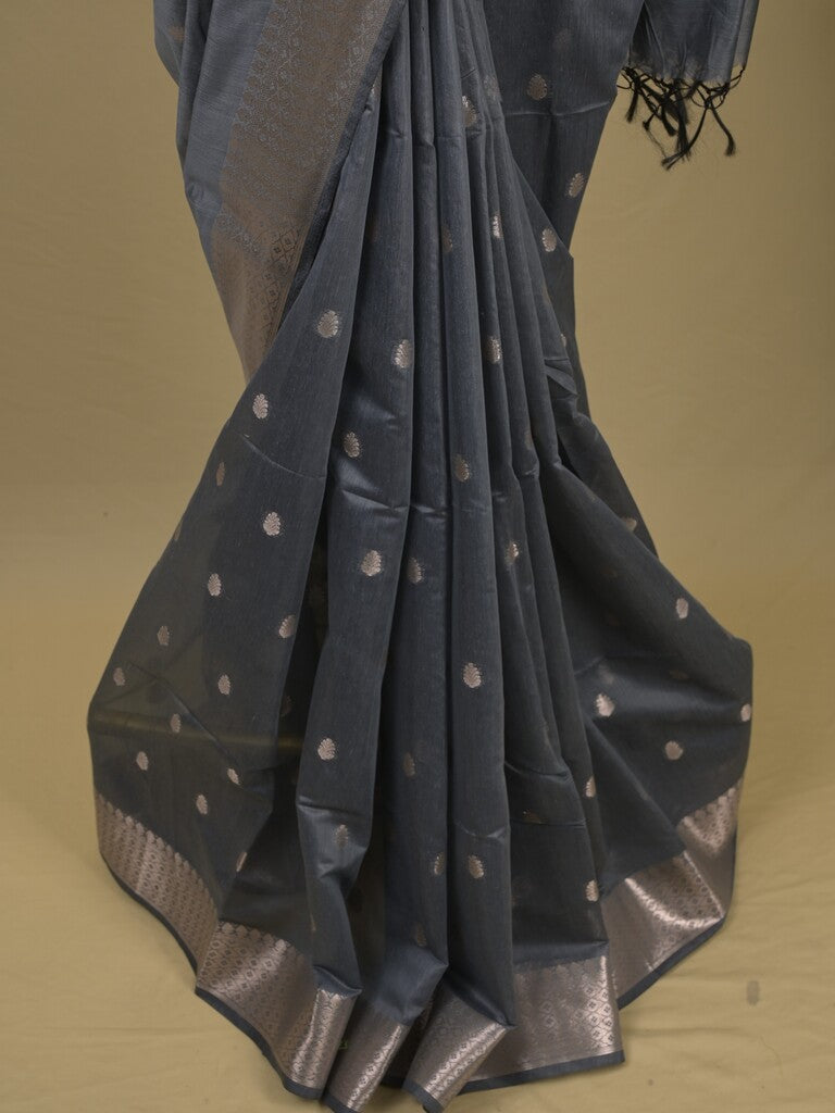Chanderi fancy saree with allover zari motifs & zari border with zari pallu and attached self blouse
