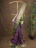 Kanchi pattu saree purple color allover zari weaves & zari border with rich pallu and contrast plain blouse