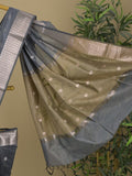 Chanderi fancy saree with allover zari motifs & zari border with zari pallu and attached self blouse