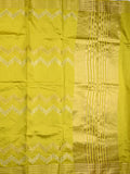 Dupion fancy saree lemon yellow allover weaves & zari border with zari pallu and contrast blouse