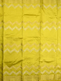 Dupion fancy saree lemon yellow allover weaves & zari border with zari pallu and contrast blouse