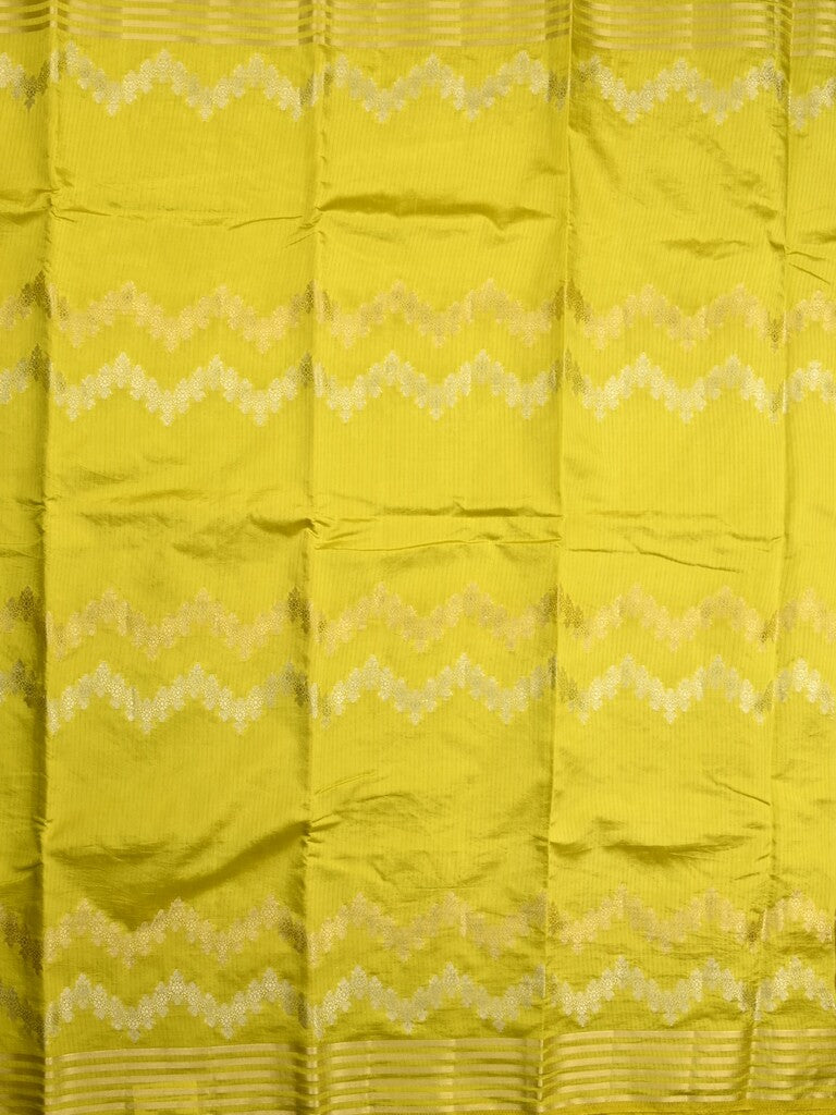Dupion fancy saree lemon yellow allover weaves & zari border with zari pallu and contrast blouse