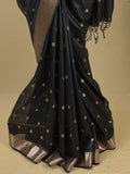 Chanderi fancy saree with allover zari motifs & zari border with zari pallu and attached self blouse