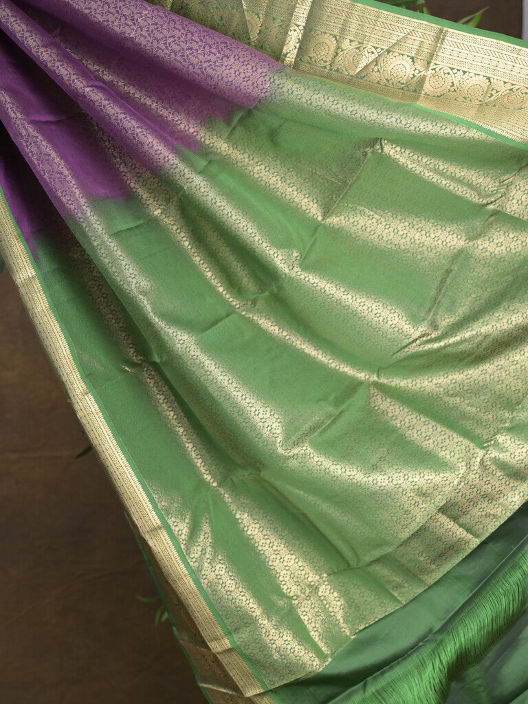 Kanchi pattu saree purple color allover zari weaves & zari border with rich pallu and contrast plain blouse