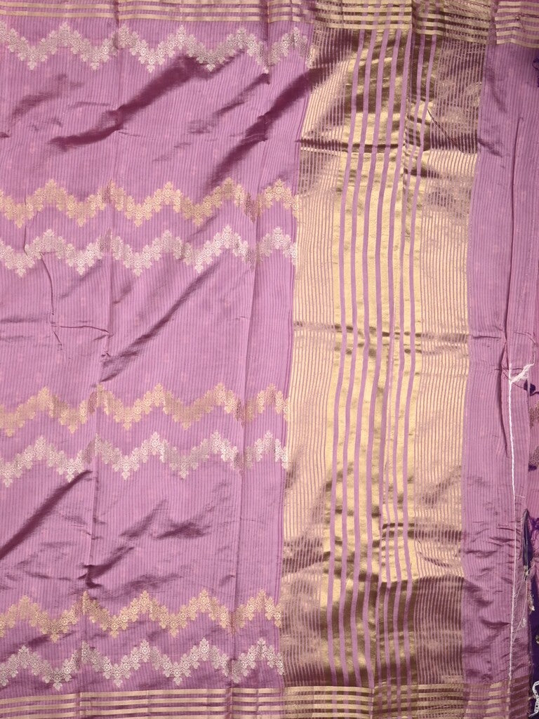 Dupion fancy saree light purple allover weaves & zari border with zari pallu and contrast blouse