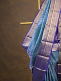 Kanchi pattu saree blue color allover zari weaves & zari border with rich pallu and contrast plain blouse