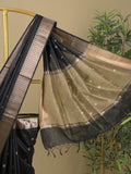 Chanderi fancy saree with allover zari motifs & zari border with zari pallu and attached self blouse