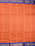 Ikkat pattu saree orange color allover weaves & zari border with contrast pallu and contrast blouse