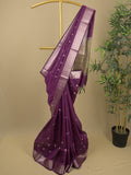 Chanderi fancy saree with allover zari motifs & zari border with zari pallu and attached self blouse