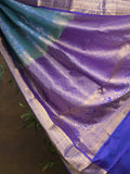 Kanchi pattu saree blue color allover zari weaves & zari border with rich pallu and contrast plain blouse