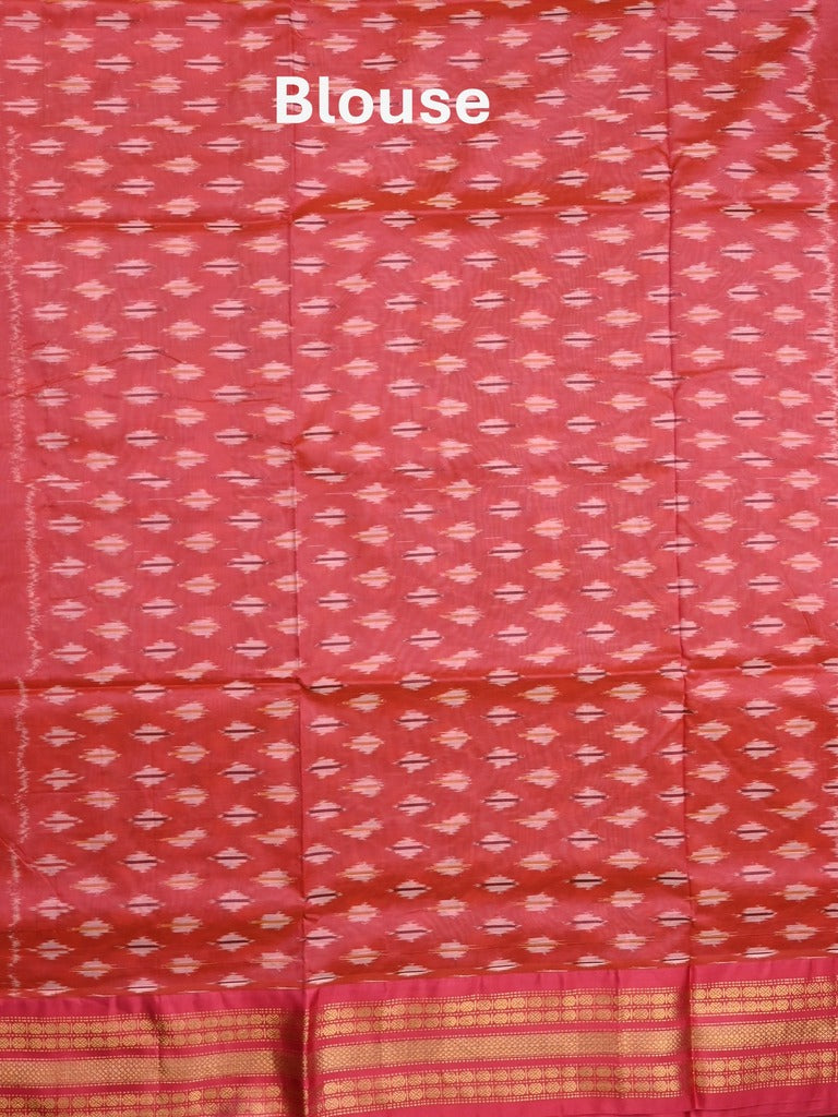 Ikkat pattu saree grey color allover weaves & zari border with contrast pallu and contrast blouse