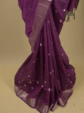 Chanderi fancy saree with allover zari motifs & zari border with zari pallu and attached self blouse