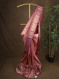 Kanchi pattu saree onion pink color allover zari weaves & zari border with rich pallu and contrast plain blouse