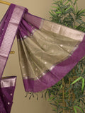 Chanderi fancy saree with allover zari motifs & zari border with zari pallu and attached self blouse