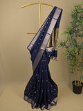 Chanderi fancy saree with allover zari motifs & zari border with zari pallu and attached self blouse