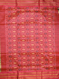 Ikkat pattu saree leaf green color allover weaves & zari border with contrast pallu and contrast blouse