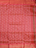 Ikkat pattu saree peacock green color allover weaves & zari border with contrast pallu and contrast blouse