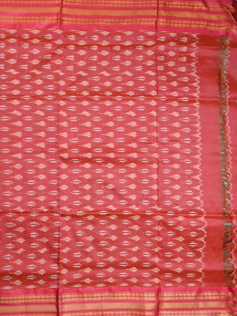 Ikkat pattu saree peacock green color allover weaves & zari border with contrast pallu and contrast blouse