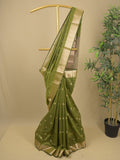 Chanderi fancy saree with allover zari motifs & zari border with zari pallu and attached self blouse
