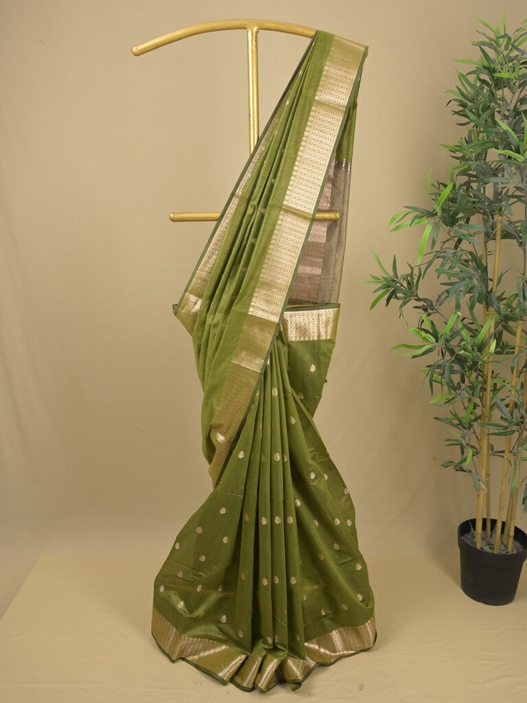 Chanderi fancy saree with allover zari motifs & zari border with zari pallu and attached self blouse