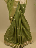 Chanderi fancy saree with allover zari motifs & zari border with zari pallu and attached self blouse