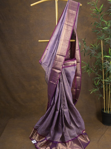 Kanchi pattu saree light purple color allover zari weaves & zari border with rich pallu and contrast plain blouse