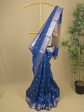 Chanderi fancy saree with allover zari motifs & zari border with zari pallu and attached self blouse
