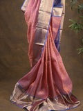 Kanchi pattu saree light pink color allover zari weaves & zari border with rich pallu and contrast plain blouse