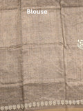 Dola silk fancy saree grey color allover prints & zari border with printed pallu and plain blouse