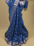 Chanderi fancy saree with allover zari motifs & zari border with zari pallu and attached self blouse