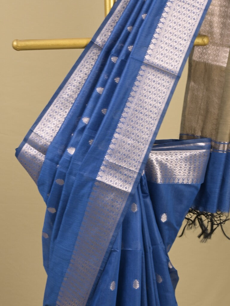 Chanderi fancy saree with allover zari motifs & zari border with zari pallu and attached self blouse